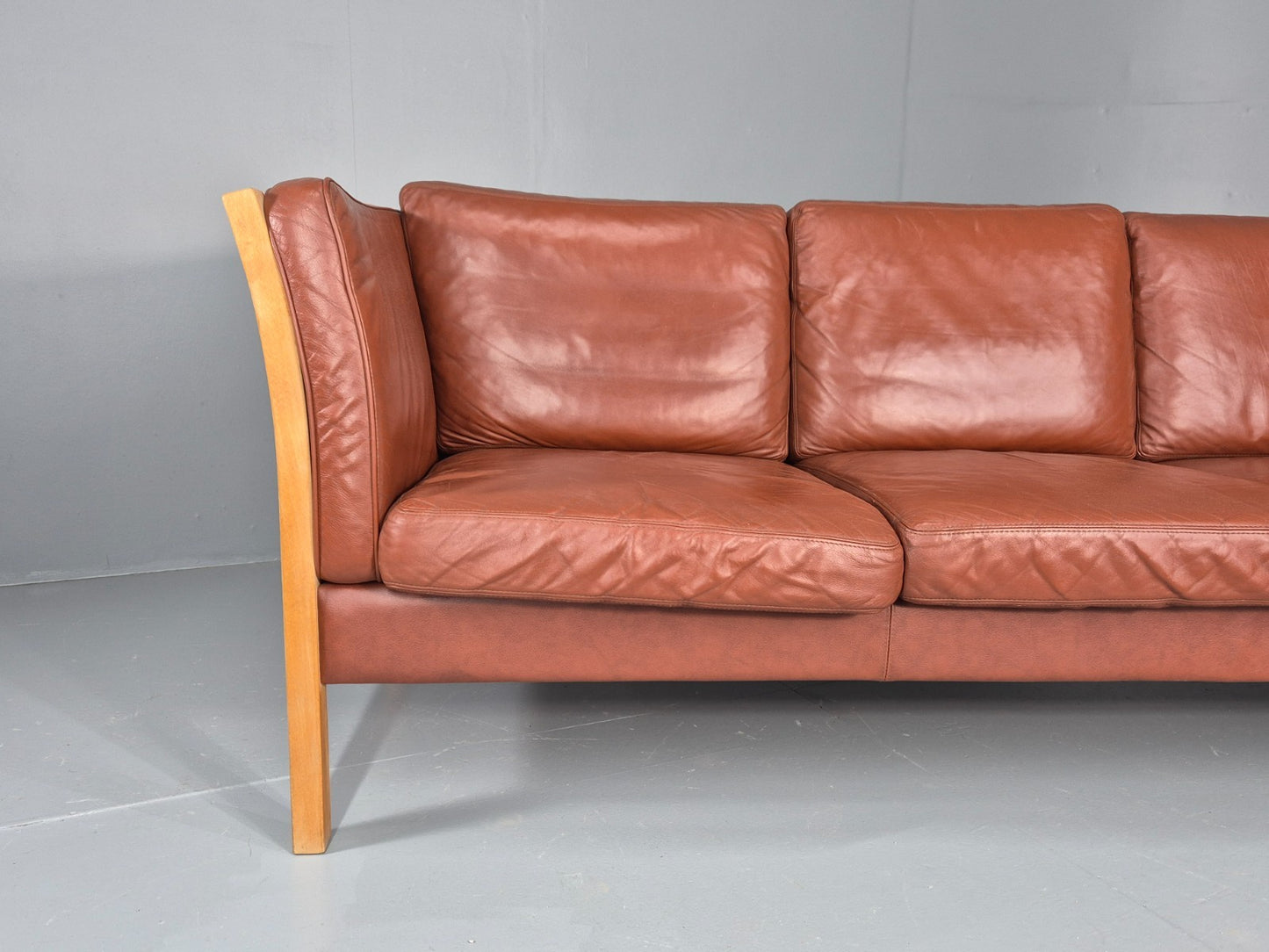 Vintage Stouby 3 Seat Sofa Reddy Brown Leather Mid Century Retro EB10528 M3SS2