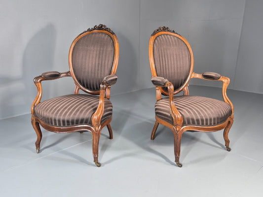 2 Antique Rococo Armchairs Walnut Frames 1880s Denmark Quality  EB111331 VCLO1