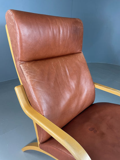 Vintage Danish Lounge Chair Brown Leather Bentwood Stouby Retro MCM EB6648 MBEN15