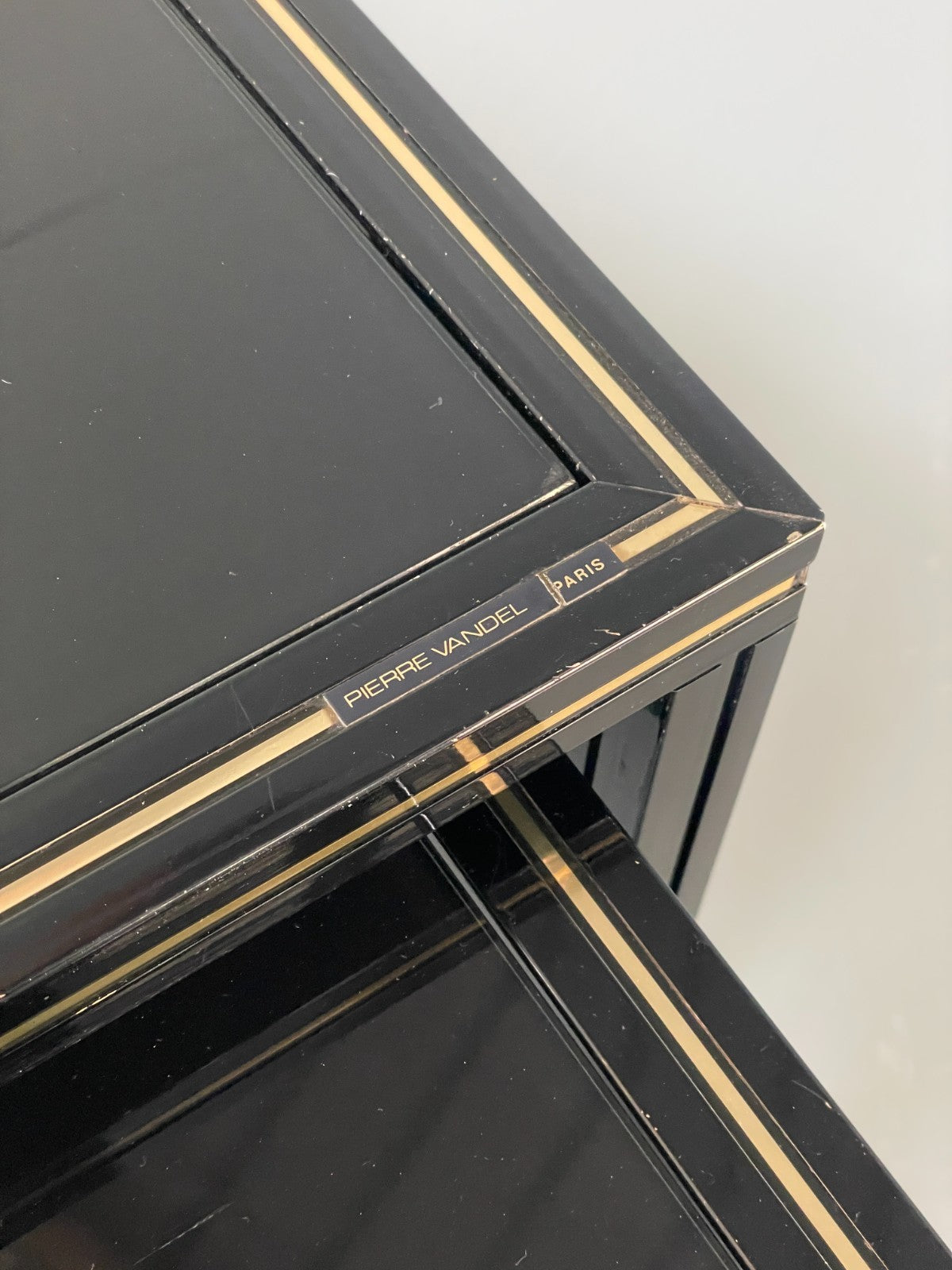 Vintage 1970s Nesting Tables Pierre Vandel Black Gold Glass 1970s EB11804 MWOO6