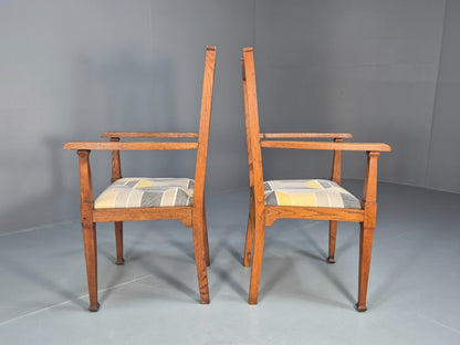 2 Arts and Crafts Elbow Chairs Oak Pierced Splat Ikea Fabric 1920s EB10717 VDIN6