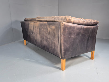 Vintage Mogens Hansen MH535 3 Seat Black Leather Sofa Danish EB10054 M3SS14