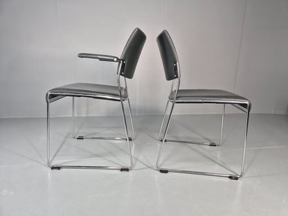 6 Leather Stacking Chairs Brunner Linos Dark Green Chrome Modern EB11736 MSTA4