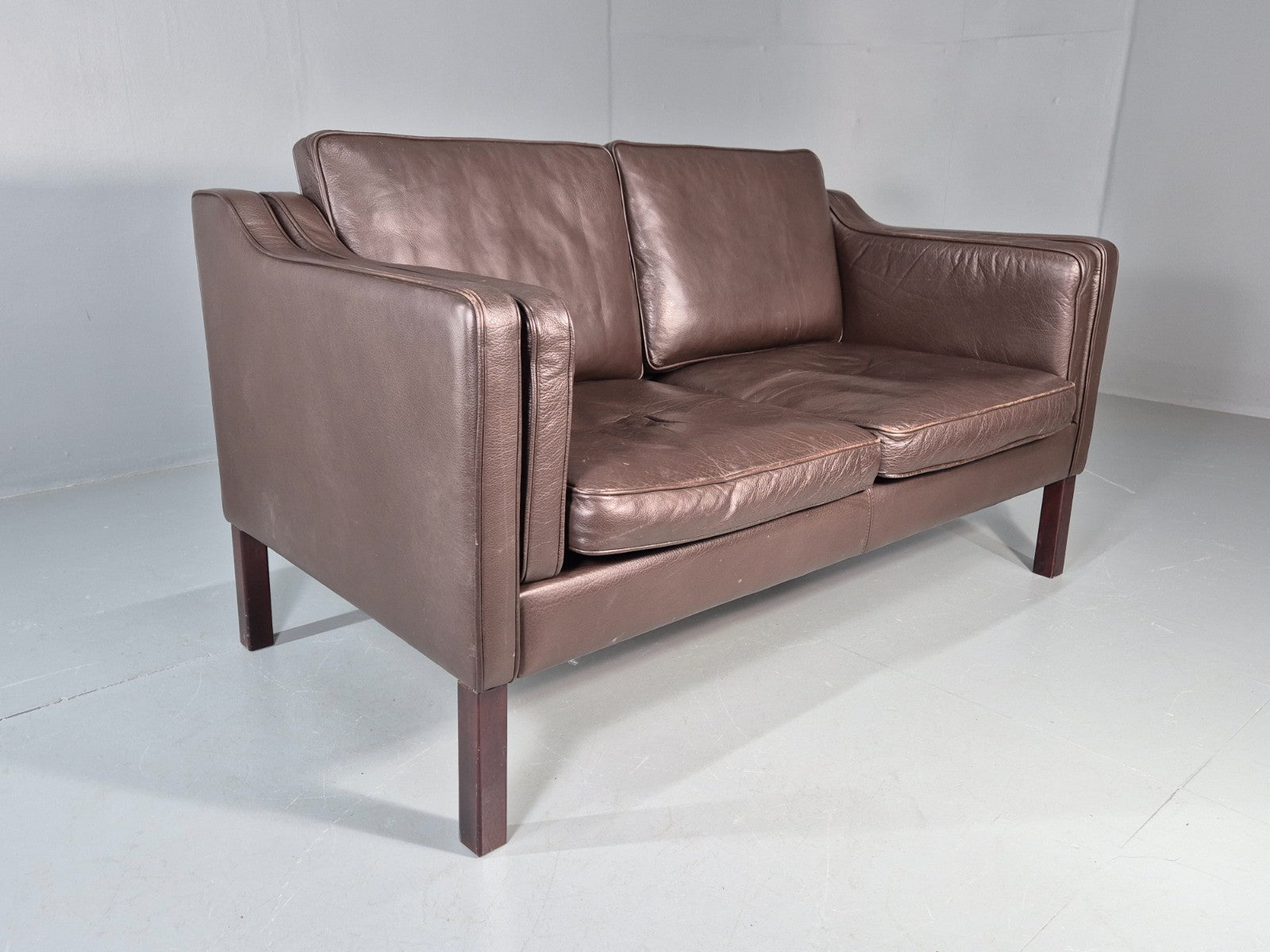 Vintage Danish 2 Seat Settee 1970s Danish Brown Leather Retro MCM EB11633 M2SS8