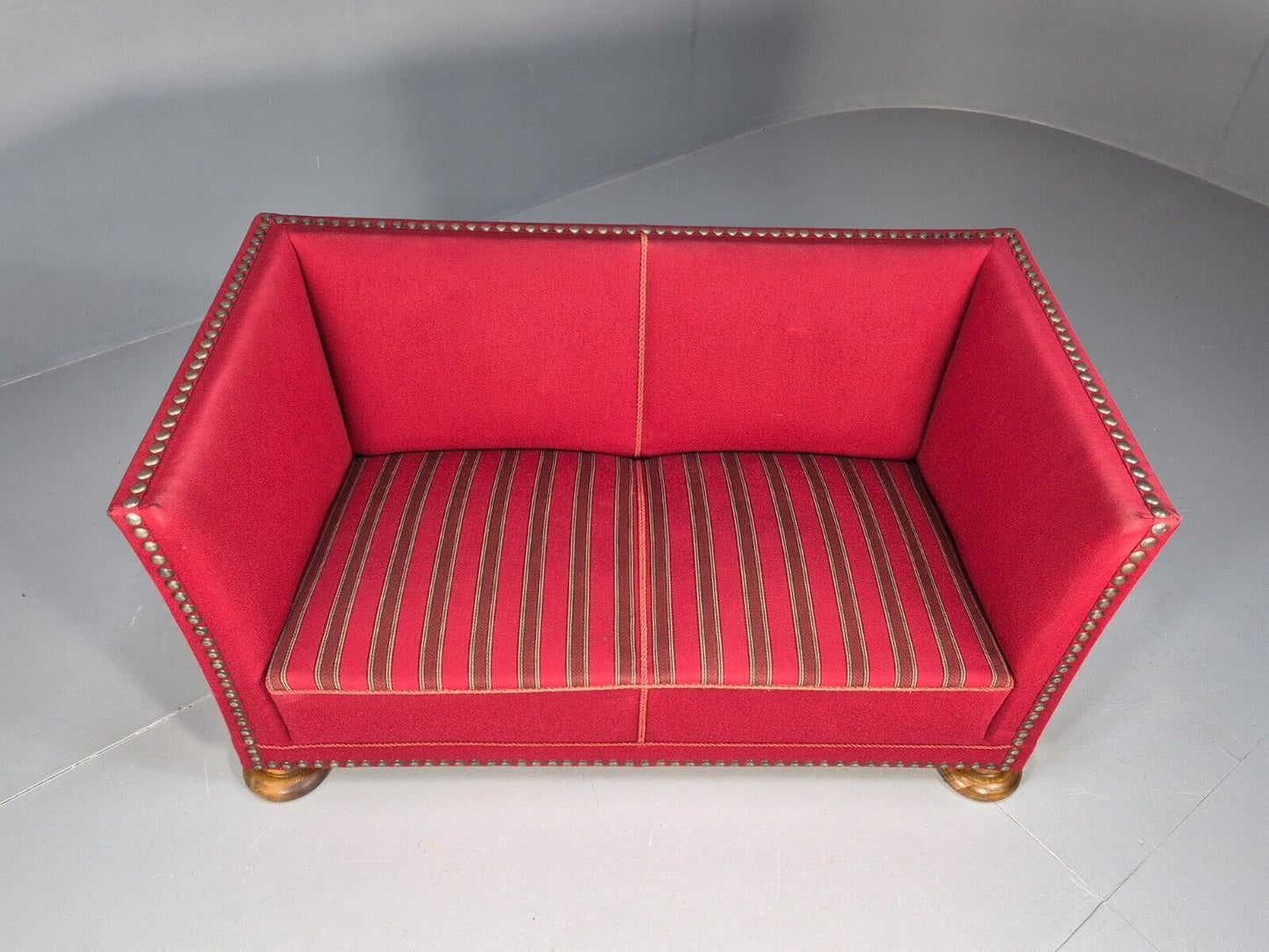 Vintage Danish 2 Seat Sofa Red Wool Oak Bun Feet Antique 1920s EB8940 M2SS - UKDK FURNITURE