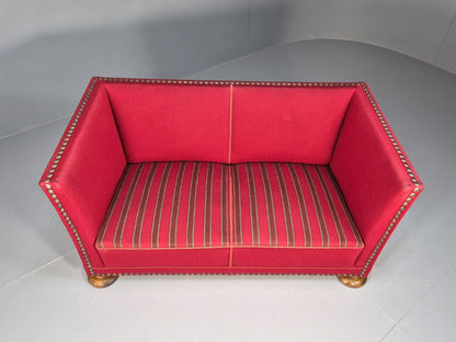 Vintage Danish 2 Seat Sofa Red Wool Oak Bun Feet Antique 1920s EB8940 M2SS - UKDK FURNITURE