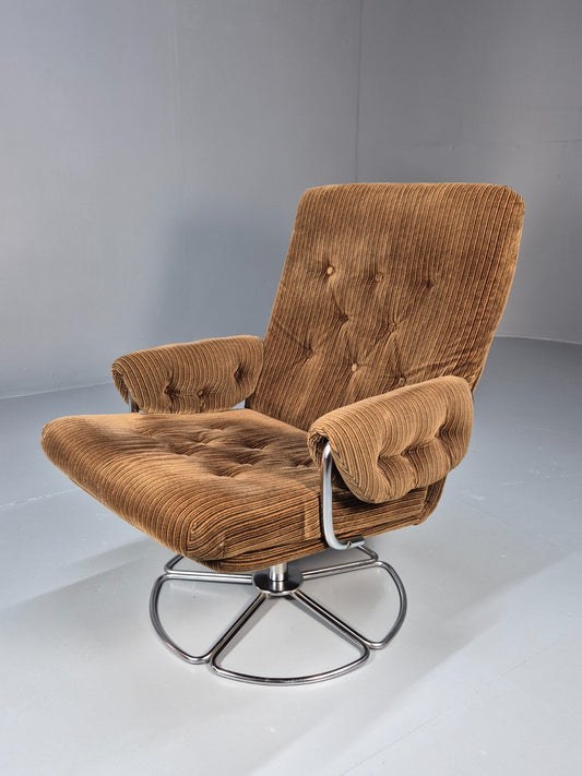 Vintage Corduroy Chrome 1980s Lounge Chair Conran Mathsson Retro EB9492 MNOR - UKDK FURNITURE