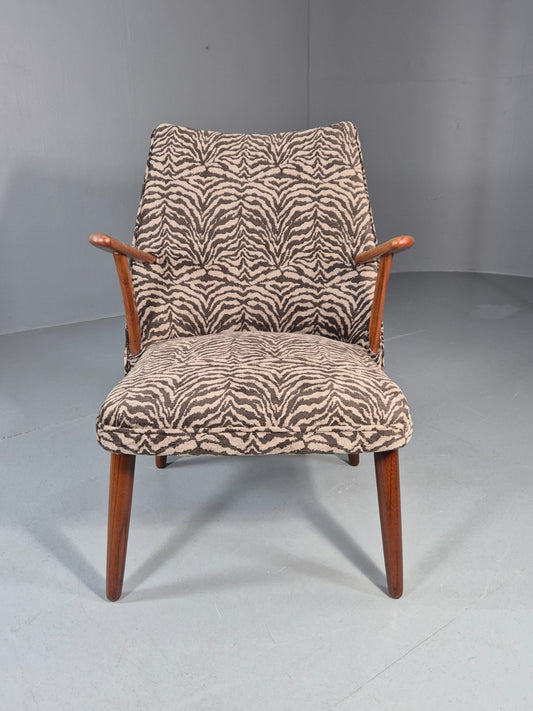 Vintage Teak Lounge Chair 1960s Danish Retro New Zebra Upholstery EB11259 MNOR1