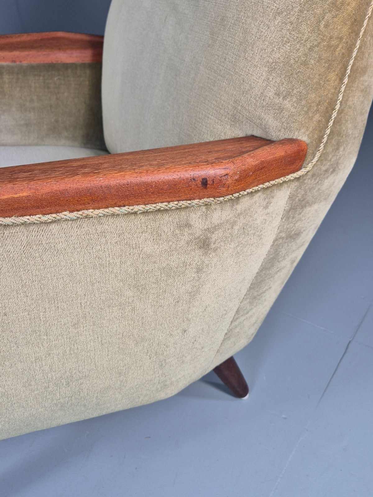 Vintage Mid Century Lounge Chair 1960s Green Velour Teak Detail EB11296 MNOR16