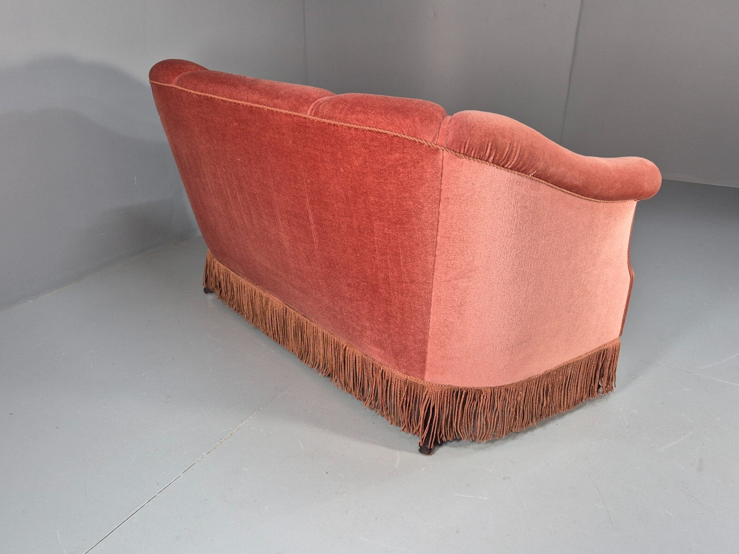 Vintage Art Deco Danish 2 Seat Sofa Pink Velour Tassels 1940s EB9666 V2SS - UKDK FURNITURE