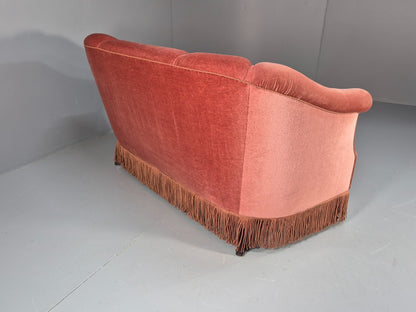 Vintage Art Deco Danish 2 Seat Sofa Pink Velour Tassels 1940s EB9666 V2SS - UKDK FURNITURE