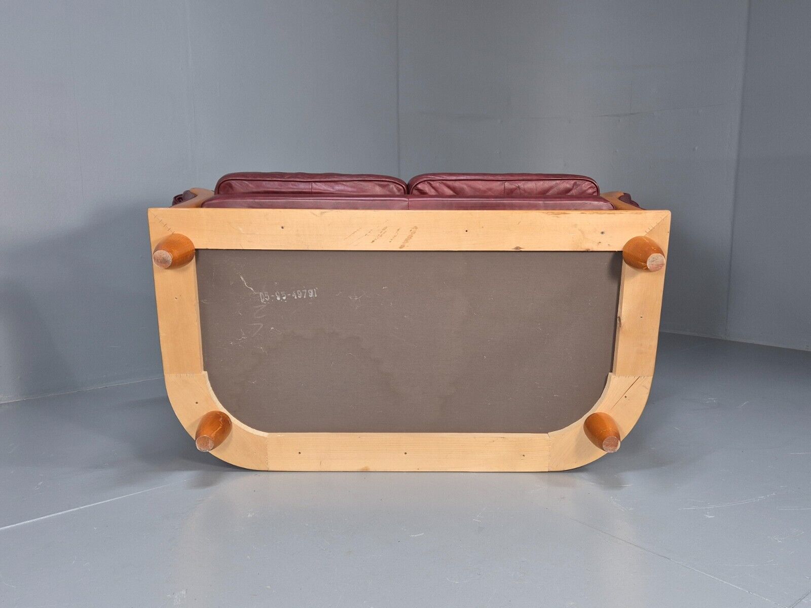 Vintage Danish 2 Seat Sofa Red Leather Wood Trim 1990s Retro EB8567 M2SS - UKDK FURNITURE