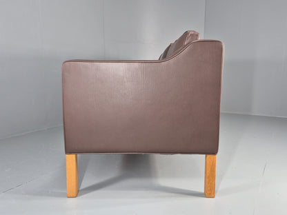 Vintage Danish 3 Seat Sofa Brown Leather Mogensen Style 1980s Retro EB10523 M3SS18