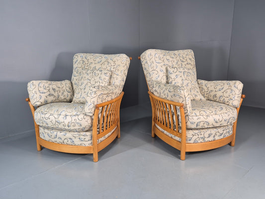 2 Ercol Renaissance Lounge Chairs Ivory Floral Upholstery 1990s EB11009 VCLO1