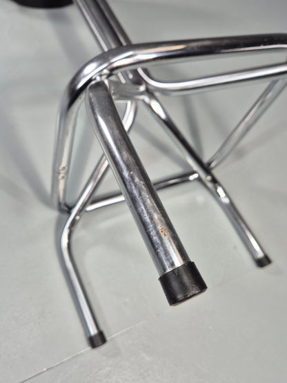 Vintage 1980s Bar Sttol Chrome and Black Vinyl Bauhaus Retro EB11275 MDIN8