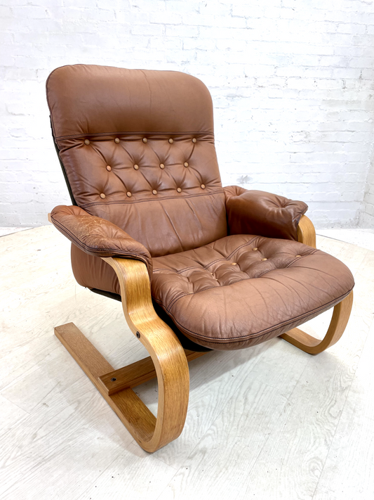 Vintage Danish Leather Lounge Chair, Bentwood Frame, Retro, MCM EB4391 MBEN - UKDK FURNITURE