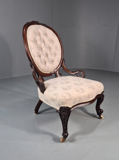 Victorian Balloon Back Nursing Chair Mahogany Carved Frame 1880s EB10989 VCAR2