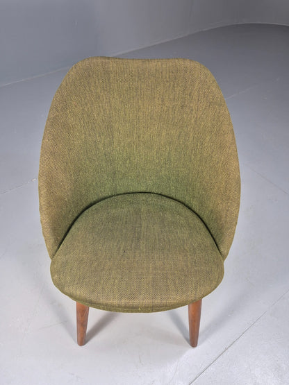 Vintage Danish Lounge Chair Curved Tub Form Green Wool Teak Legs MCM EB9264 MNOR - UKDK FURNITURE