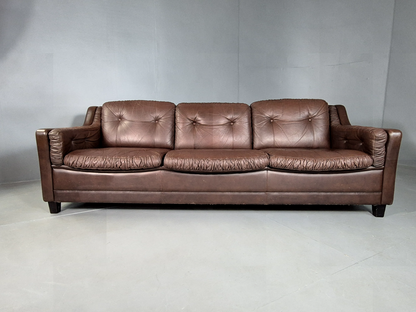 Vintage Danish 3 Seat Sofa Brown Leather 1970s Retro MCM EB6986 M3SS - UKDK FURNITURE