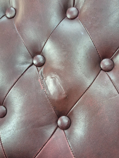 Georgian Style Wing Back Lounge Chair Red Leather Buttoned 1980s  EB10807 VLEA11