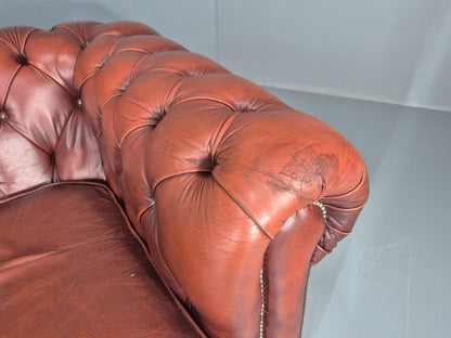 3 Seater Chesterfield Sofa Red Leather Studded Vintage EB11021 VCHE8