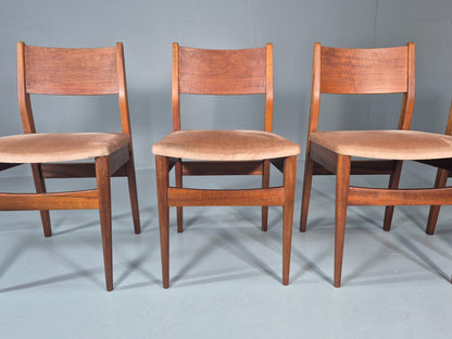 4 Vintage Teak Dining Chairs 1960s Retro Pinky Brown Velour MCM EB11605 MDIN2