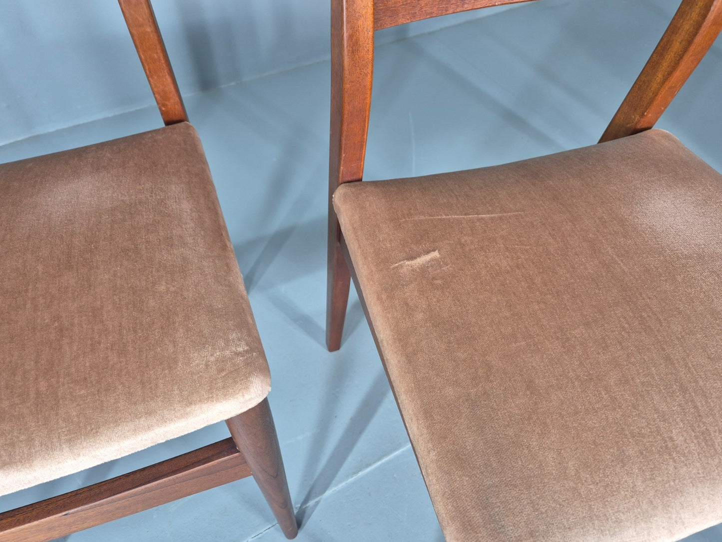 4 Vintage Teak Dining Chairs 1960s Retro Pinky Brown Velour MCM EB11605 MDIN13