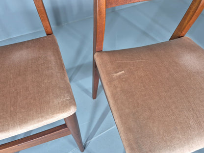 4 Vintage Teak Dining Chairs 1960s Retro Pinky Brown Velour MCM EB11605 MDIN13
