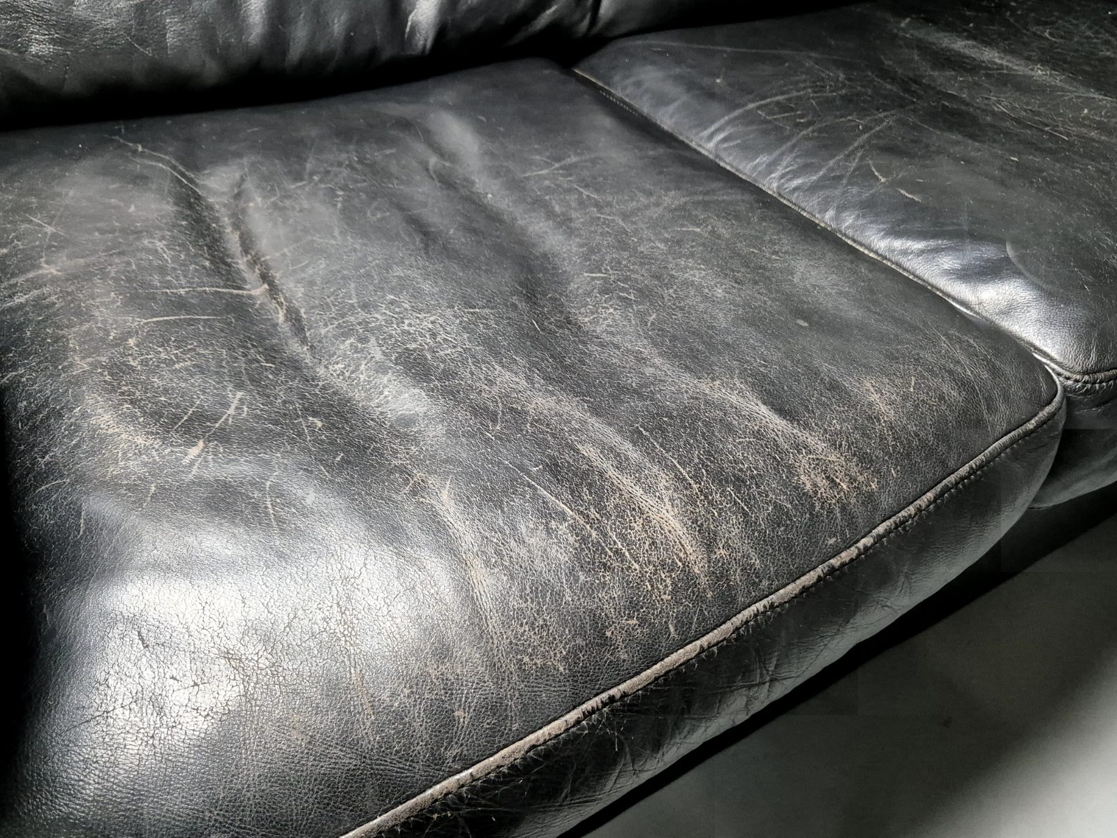 Vintage Danish 2 Seat Sofa Black Leather 1980s Retro MCM EB7162 M2SS - UKDK FURNITURE