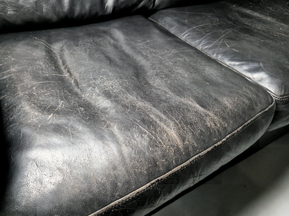 Vintage Danish 2 Seat Sofa Black Leather 1980s Retro MCM EB7162 M2SS - UKDK FURNITURE