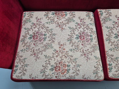 Vintage Danish Knowle Sofa Red Velour Cream Reversible Cushions 60s EB9648 V2SS - UKDK FURNITURE