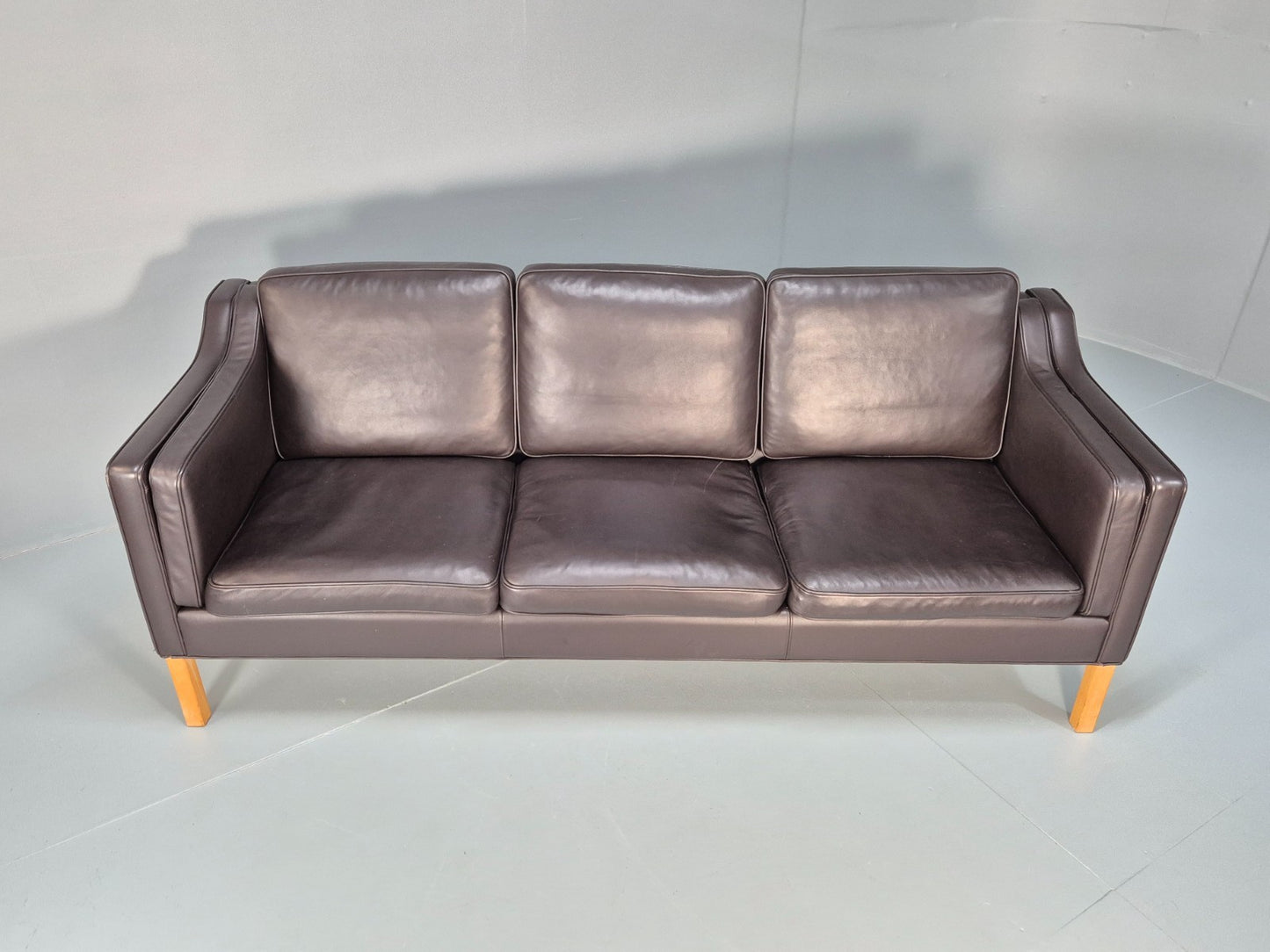 Vintage Danish 3 Seat Sofa Dark Brown Leather 1970s Retro MCM EB10071 M3SS4