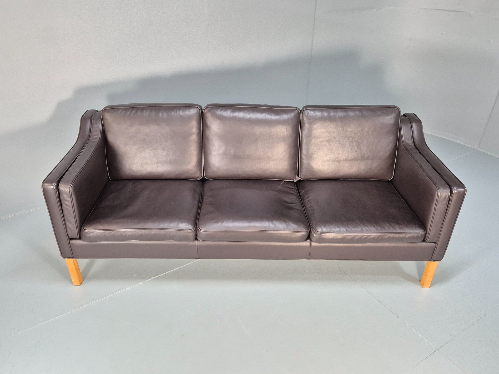 Vintage Danish 3 Seat Sofa Dark Brown Leather 1970s Retro MCM EB10071 M3SS4