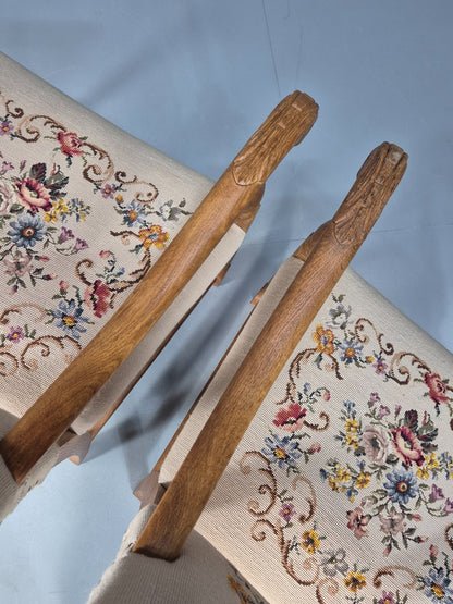 2 Baroque Elbow Chairs Oak Frame Vintage Denmark Floral Upholstery EB10727 VCAR10