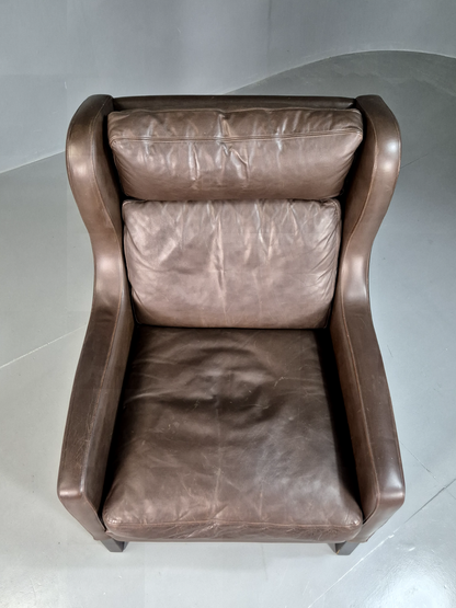 Vintage Danish Wingback Lounge Chair Brown Leather Mogensen Retro EB7211 MNOR - UKDK FURNITURE
