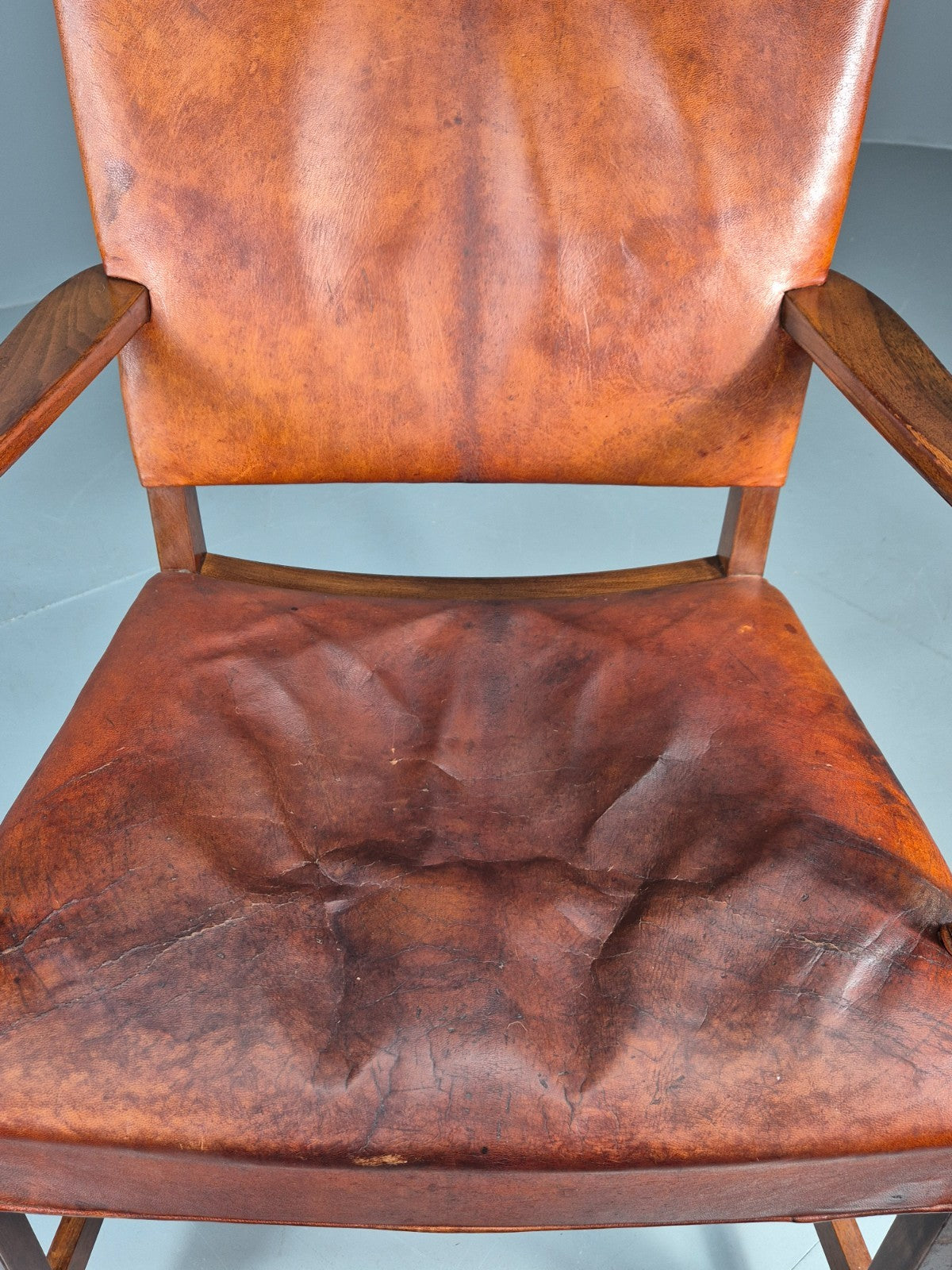 Danish Desk Chair 1930s Vintage Leather and Teak Kaare Klint Style EB10769 VLEA13
