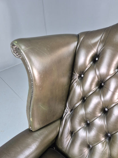 Vintage Wingback Leather Lounge Chair Queen Anne Style 1970s Retro EB11532 VLEA15