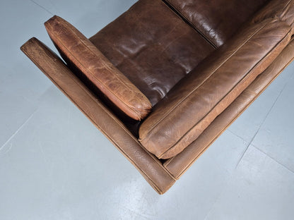 Mid Century 3 Seater Leather Sofa Danish Tan Leather  1970s Retro EB10102 M3SS18