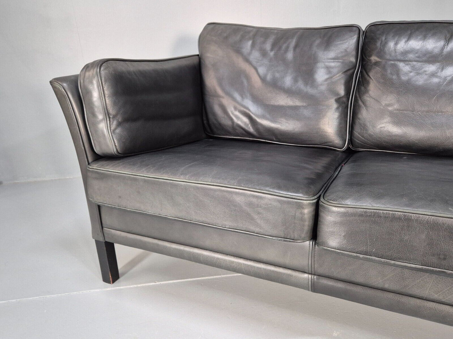 Vintage Danish 3 Seat Sofa Black Leather Mogens Hansen Retro 1970s EB8630 M3SS - UKDK FURNITURE