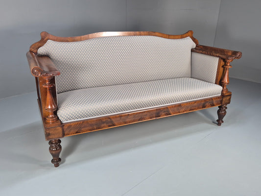 Vintage Danish Walnut and Mahogany Biedermeier Sofa Blue Cotton EB9599 M3SS - UKDK FURNITURE