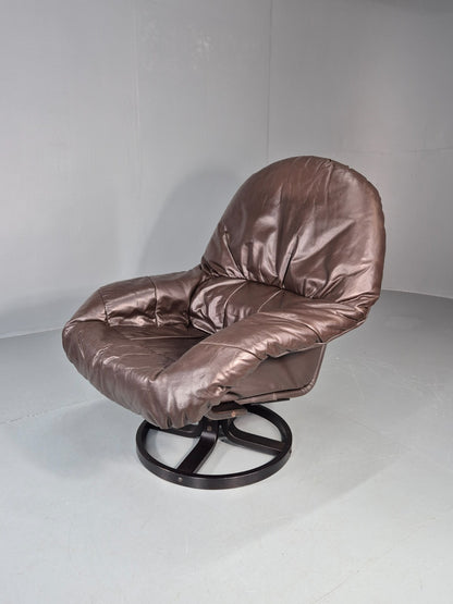Swivel and Rock Bentwood Chair Danish Leather Vinyl  1980s Vintage EB11414 MBEN0