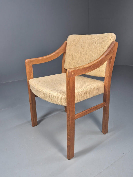 Vintage Danish Elbow Chair Beige Wool Teak Retro MCM 1970s EB9156 MDIN - UKDK FURNITURE