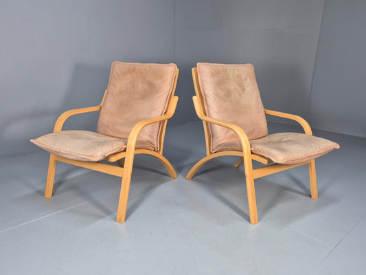 2 Stouby Tan Leather Bentwood Lounge Chairs 1980s Danish Design EB9303 MBEN - UKDK FURNITURE