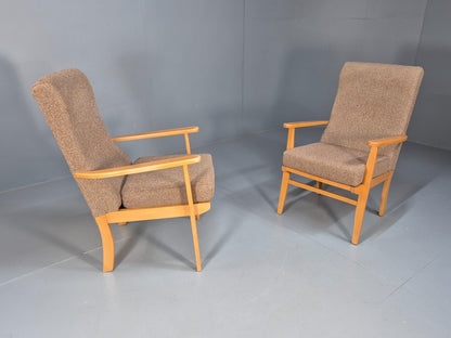 Vintage Oatmeal Armchairs Beech Frame Pair Retro Design EB9489 MNOR - UKDK FURNITURE