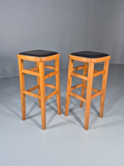 2 1960s Bar Stools Beech Frame Vinyl Tops Retro EB11435 MDIN3