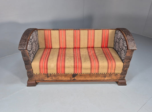 Antique Danish Oak Chest Two Seater Sofa Striped Stamped 19th Cent EB9602 V2SS - UKDK FURNITURE