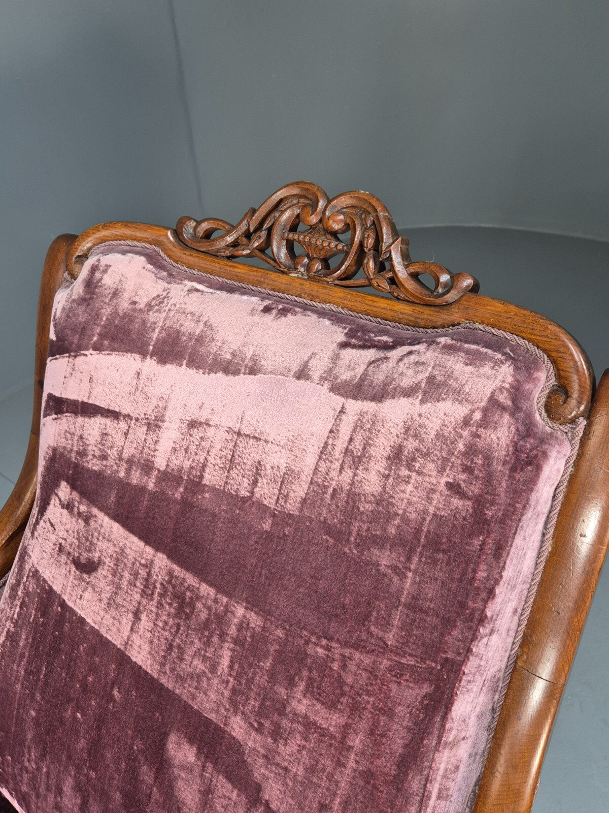 Vintage Danish Empire Chair Carved Oak Frame Purple Velvet Antique EB9616 VCAR - UKDK FURNITURE