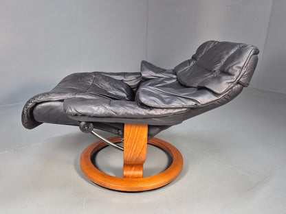 Vintage Norwegian Swivel Lounge Chair Black Leather Stressless Retro EB8490 MSWI - UKDK FURNITURE