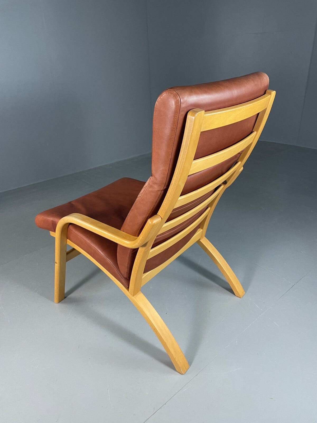 Vintage Danish Lounge Chair Brown Leather Bentwood Stouby Retro MCM EB6648 MBEN11