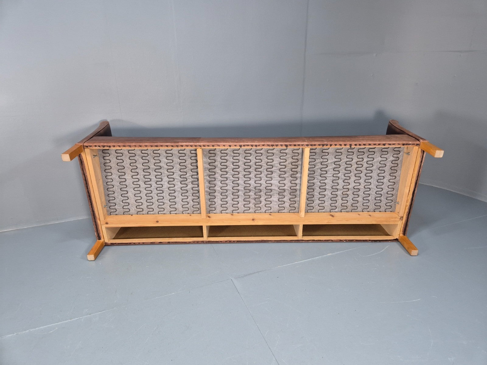 Retro Three Seater Sofa Brown Leather Danish Mid Century Design 70s EB10106 M3SS9